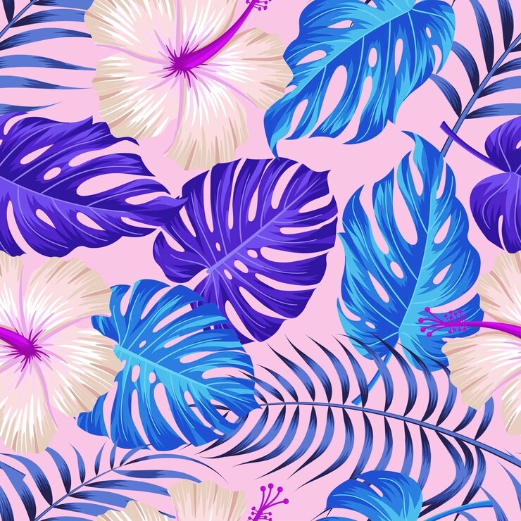 Vettore disegno floreale senza cuciture con foglie sullo sfondo tropicale