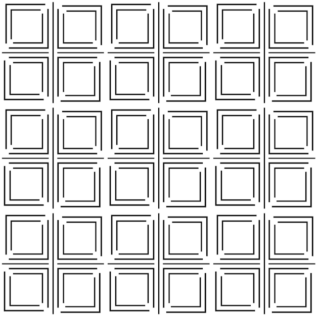 Disegno geometrico astratto con quadrati strisce linee sfondo senza cuciture ornamento bianco e nero