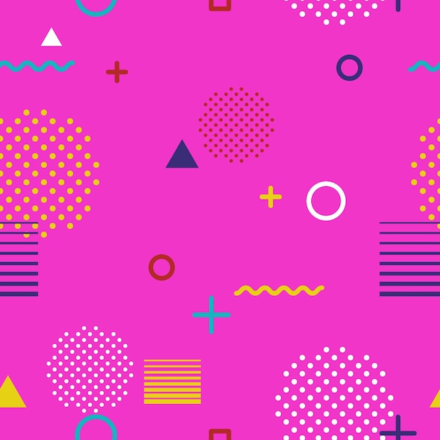 Disegno geometrico astratto senza cuciture in stile Memphis su sfondo rosa Moda tendenze degli anni '80 e '90