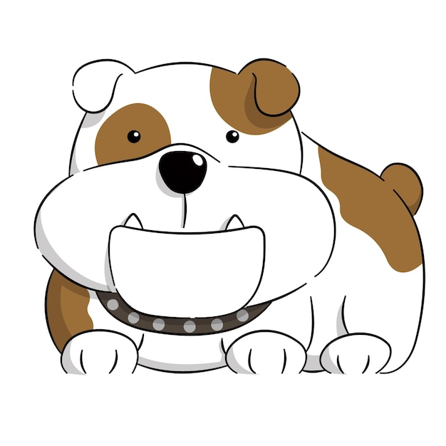 Disegno illustrativo di un bambino bulldog disegnato a mano in stile cartone animato isolato su sfondo bianco