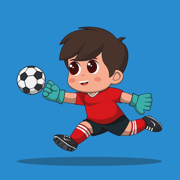 Disegno illustrativo di un bambino che gioca a calcio come portiere
