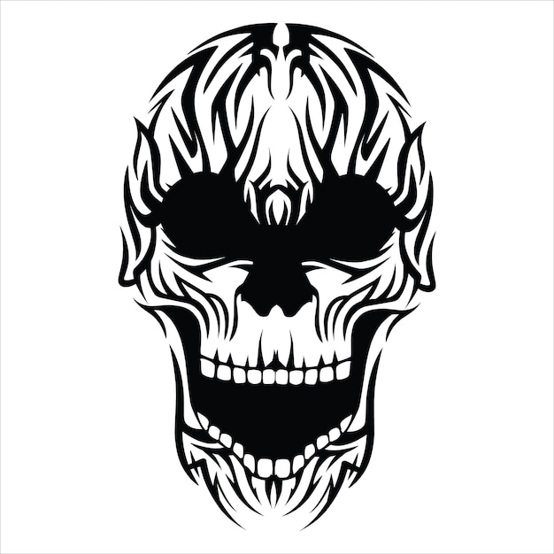 disegno in bianco e nero del tatuaggio tribale del cranio