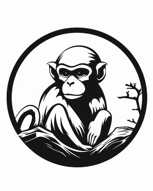 Disegno in bianco e nero di una scimmia in cerchio