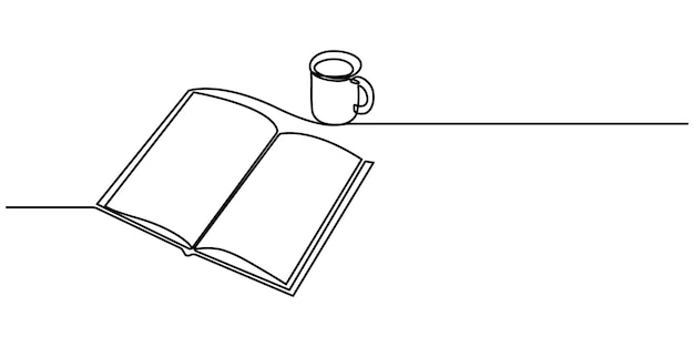 Disegno in linea continua di libri e caffè illustrazione vettoriale una linea linea singola continua
