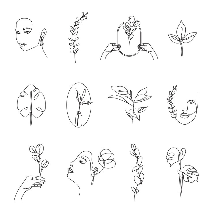 Vettore disegno in linea di una donna con fiori vettore