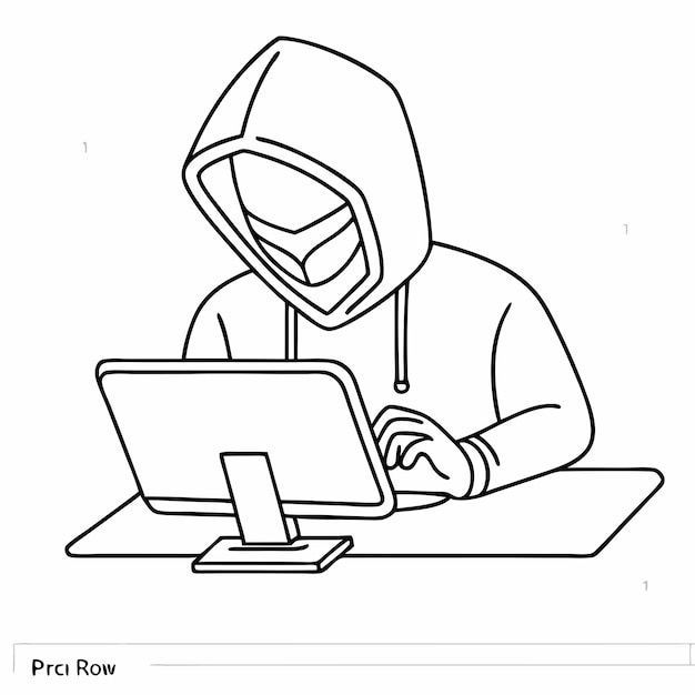 disegno in linea singola di uno stereotipo di hacker informatico in un'illustrazione vettoriale di linea 4