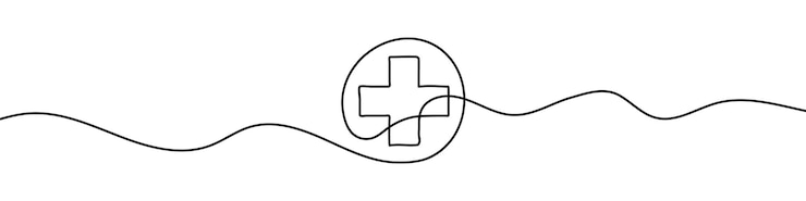 Vettore disegno lineare continuo del segno dell'ospedale icona a croce medica sfondo astratto