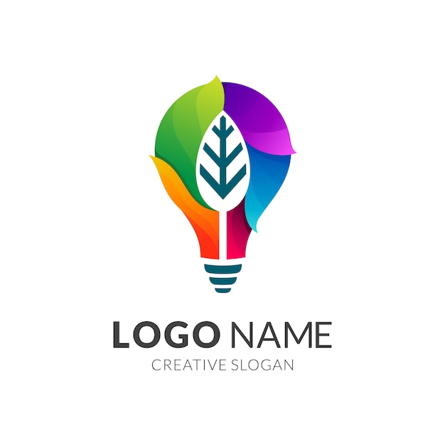 Disegno logo lampadina e foglia