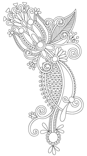 Disegno originale del fiore ornato della linea di disegno della mano