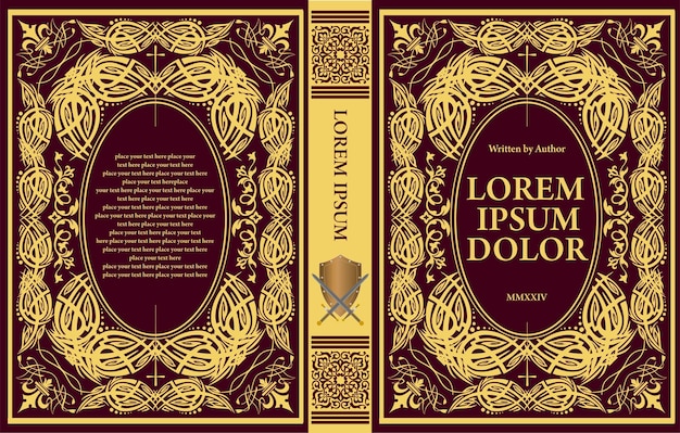 Disegno ornato di copertina d'oro con elementi floreali e spazio per le copie
