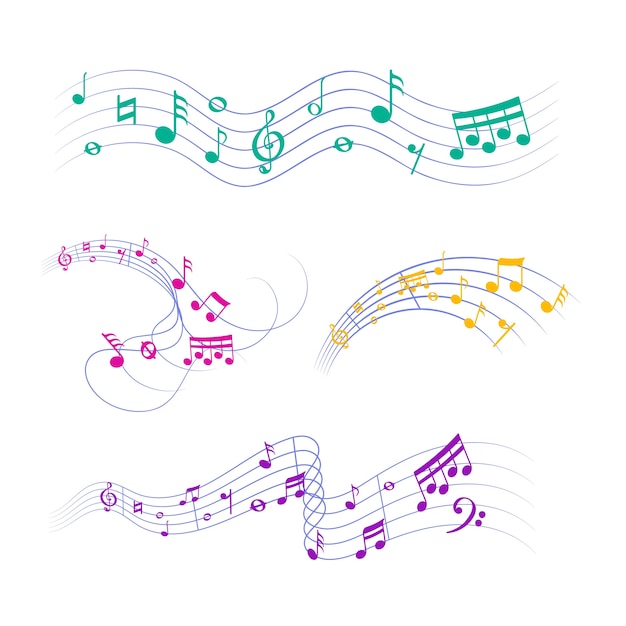 disegno piatto note musicali pentagramma collezione illustrazione