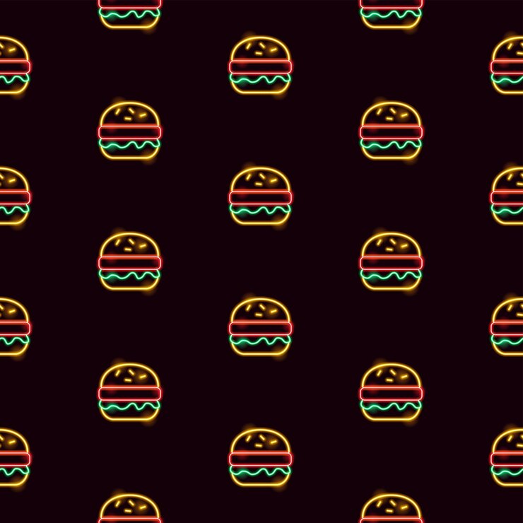 Vettore disegno senza cuciture a neon per burger