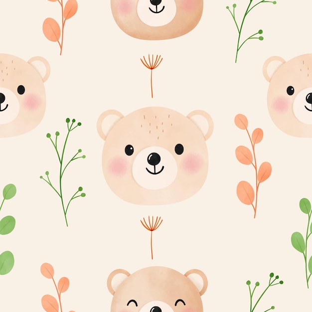 Disegno senza cuciture ad acquerello con orsi carini per bambini abbigliamento tessile decorazione nursery regalo involucro carta sfondo illustrazione vettoriale