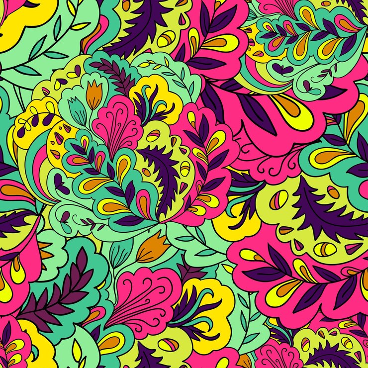 Disegno senza cuciture con elementi astratti e floreali colorati
