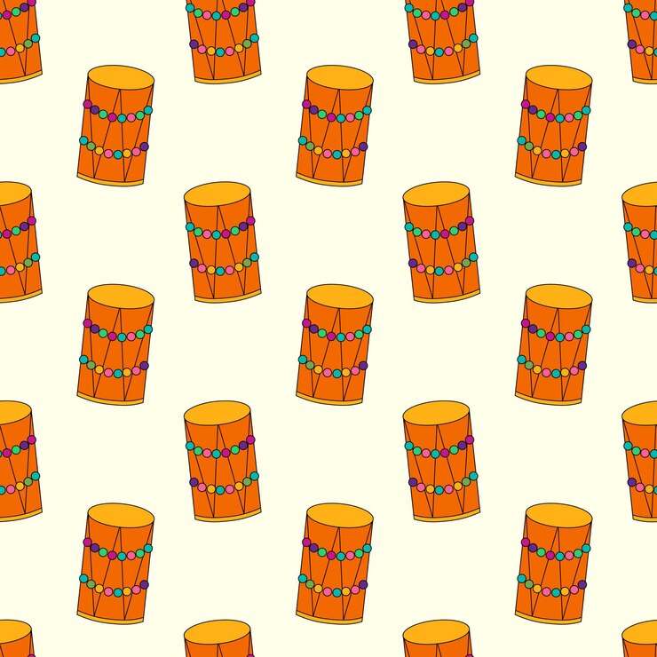 Vettore disegno senza cuciture con elementi holi drums dhol per la celebrazione della festa indiana dell'amore