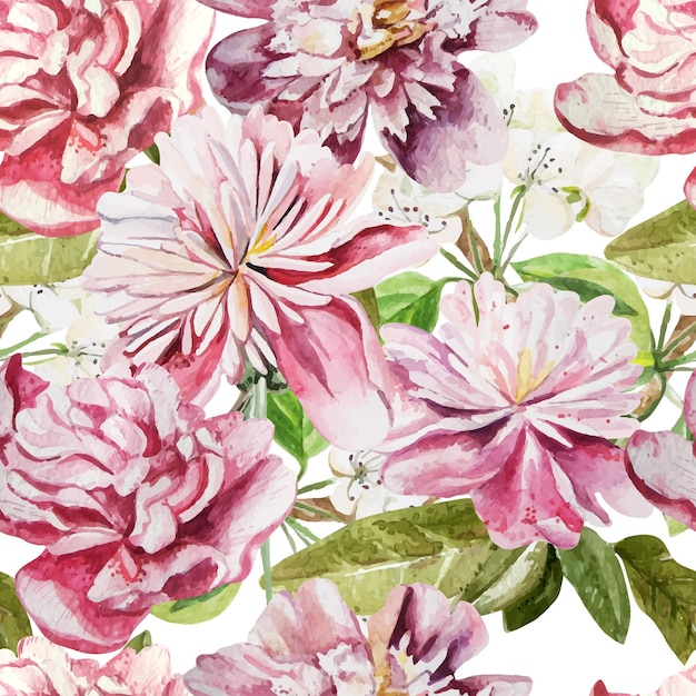 Disegno senza cuciture con fiori ad acquerello Peonie
