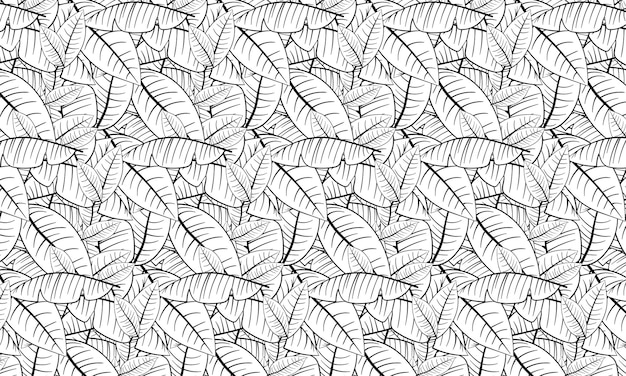 Disegno senza cuciture con foglie tropicali Illustrazione in bianco e nero