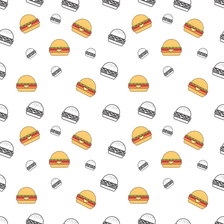Vettore disegno senza cuciture con hamburger su uno sfondo bianco vettore che ripete la consistenza