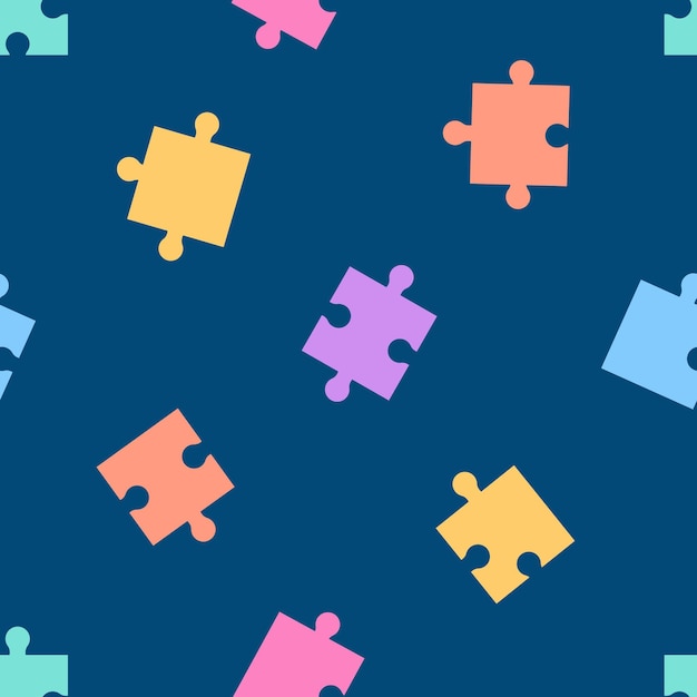 Disegno senza cuciture con pezzi di puzzle colorati e sfondo blu