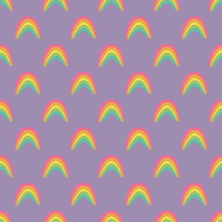 Vettore disegno senza cuciture con scarabocchi dell'arcobaleno per carte di saluto di carta di avvolgimento per stampa decorativa carta da parati e tessuto