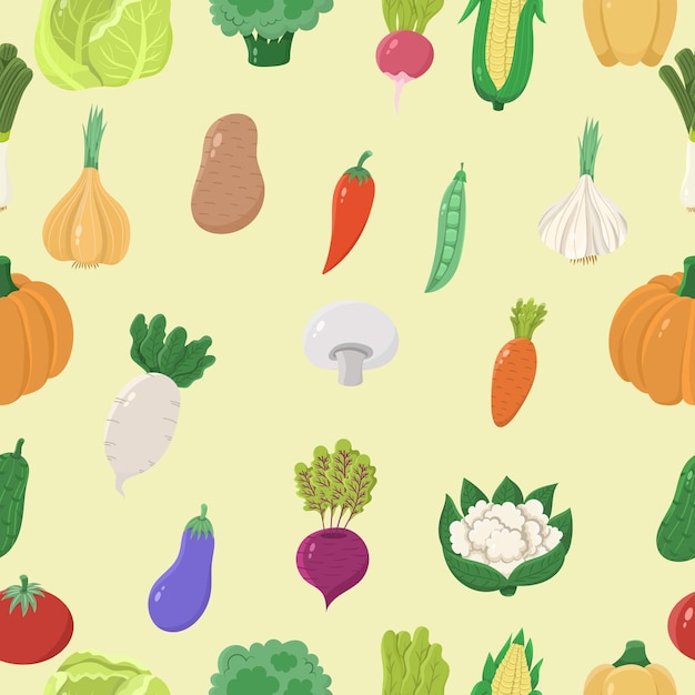 Disegno senza cuciture con verdure su uno sfondo verde chiaro sfondo piatto semplice