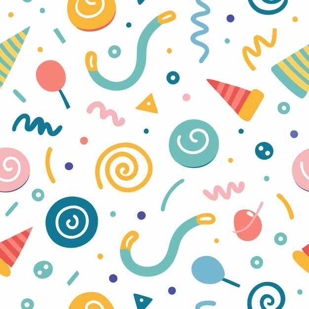 Disegno senza cuciture con vortici colorati, punti e linee