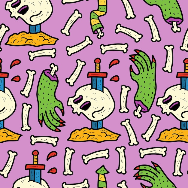 disegno senza cuciture del modello del fumetto di scarabocchio di halloween disegnato a mano