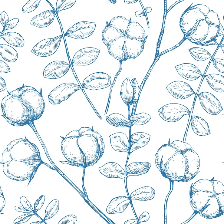 Vettore disegno senza cuciture monocromatico con rami di cotone e eucalipto illustrazione vettoriale