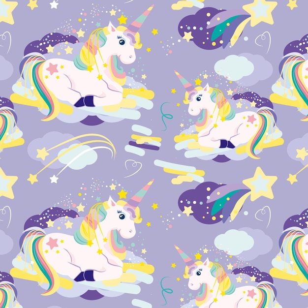 Disegno senza cuciture unicorno per tessuti e disegni per bambini
