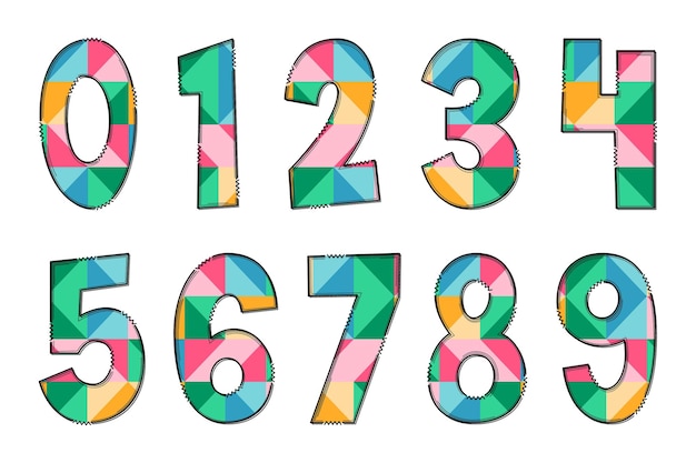 Disegno tipografico di arte creativa di colore di numero geometrico multicolor fatto a mano