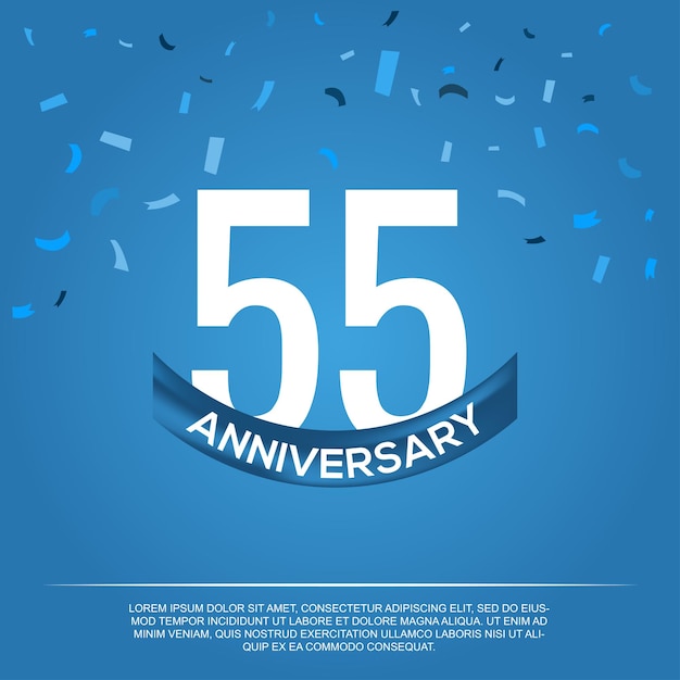 Disegno vettoriale del 55° anniversario per la celebrazione dell'anniversario con colore blu e bianco.