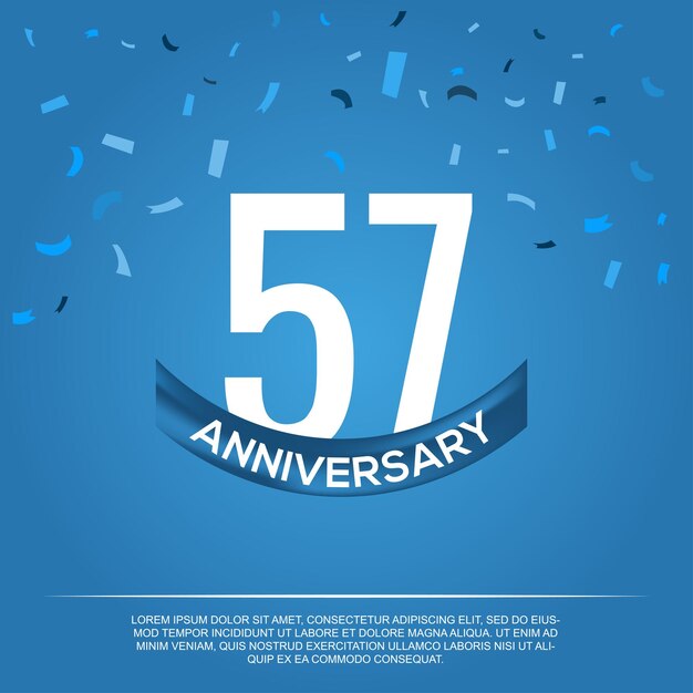 Disegno vettoriale del 57° anniversario per la celebrazione dell'anniversario con colore blu e bianco.