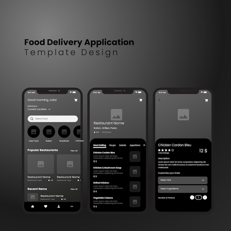 Vettore disegno vettoriale del modello di app alimentare. vettore di progettazione dell'interfaccia dell'app per lo shopping