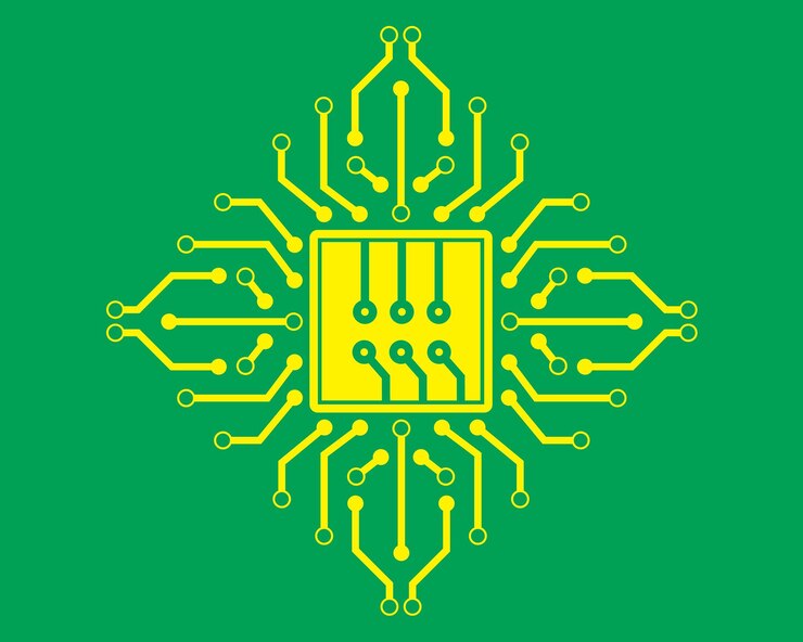 Vettore disegno vettoriale dell'illustrazione del logo dell'icona linecpuchip del circuito stampato