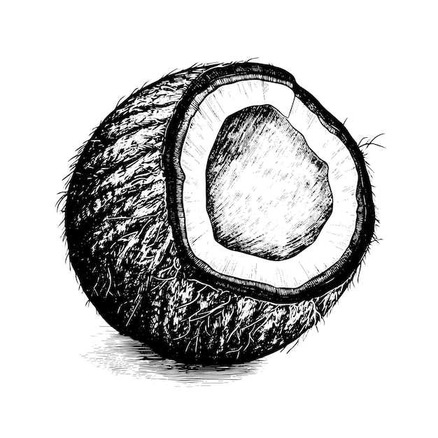 Disegno vettoriale di cocco Oggetto disegnato a mano isolato illustrazione in stile inciso