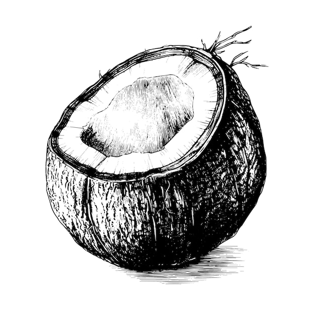 Disegno vettoriale di cocco Oggetto disegnato a mano isolato illustrazione in stile inciso