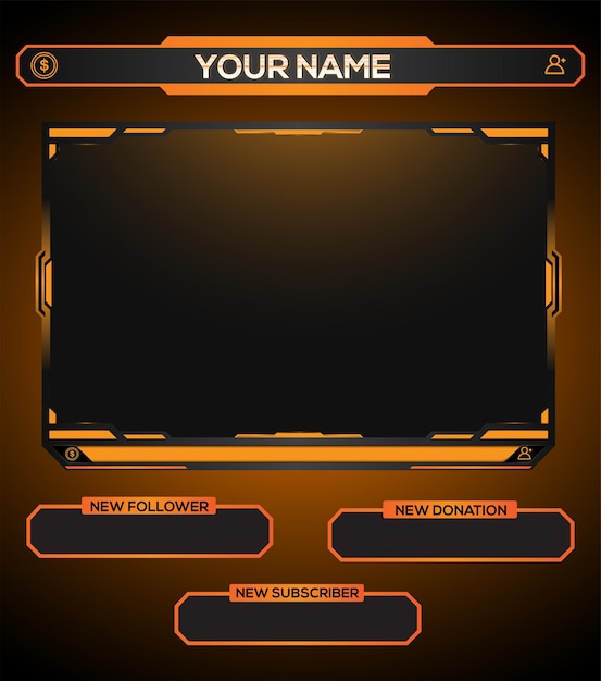 Disegno vettoriale di elemento di gioco in live streaming con sovrapposizione di facecam arancione