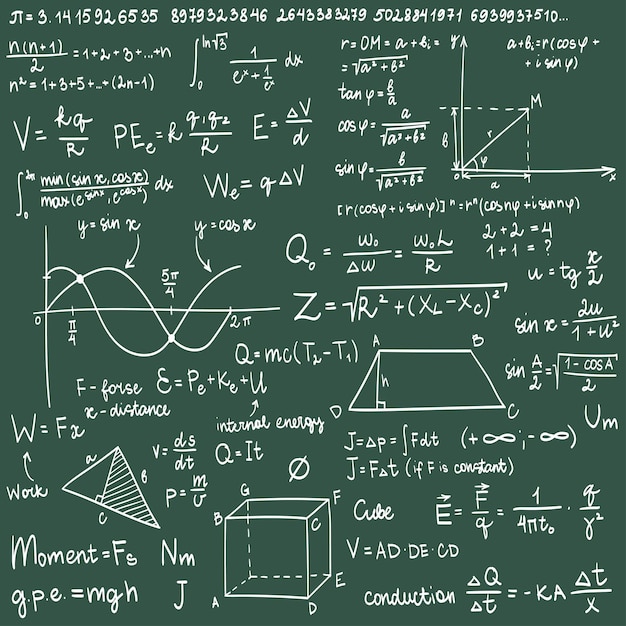Disegno vettoriale di formule scientifiche su una lavagna scolastica