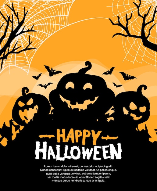 Disegno vettoriale di Halloween con sagoma di zucca su sfondo arancione