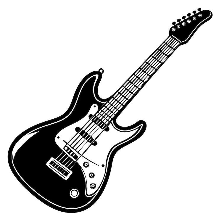 Vettore disegno vettoriale di icone di silhouette di chitarra elettrica in bianco e nero su sfondo bianco