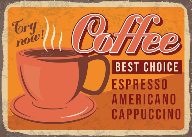Disegno vettoriale di poster retro per pubblicità di caffetterie