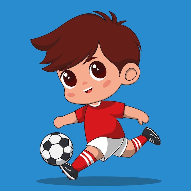 Disegno vettoriale di un ragazzo che gioca a calcio