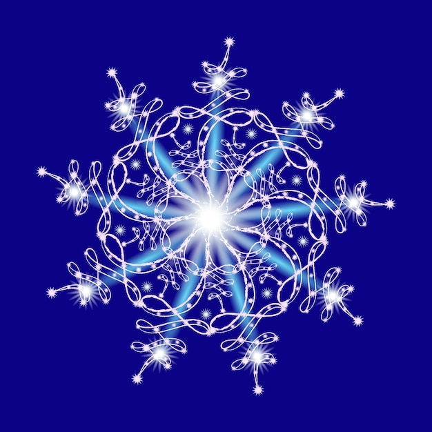 Disegno vettoriale fiocco di neve Elemento decorativo isolato con effetti di lucentezza su sfondo blu