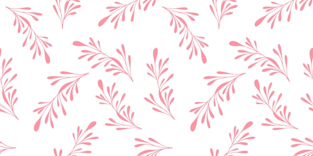 Disegno vettoriale florale rosa monocromatico senza cuciture con ramoscelli e foglie per l'uso del design carta da parati tessile rami botanici palma tropicale