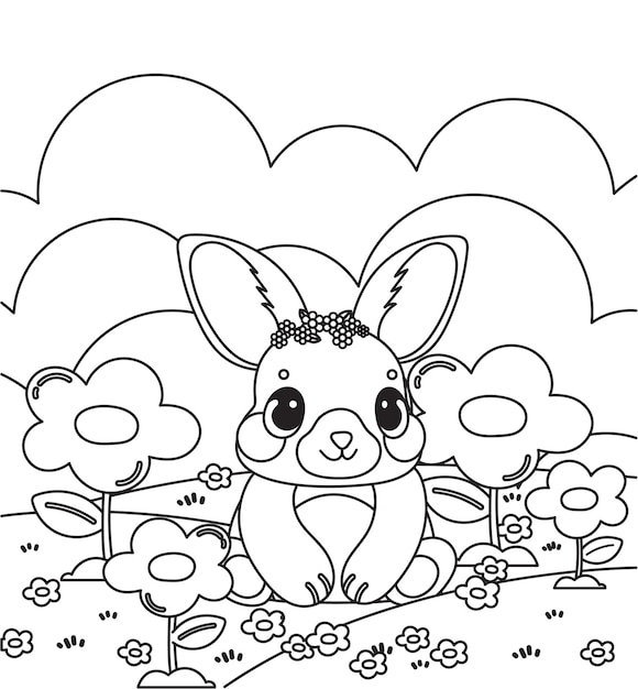 Disegno vettoriale piatto per bambini coniglietto pagina da colorare foglio di lavoro stampabile per bambini scuola attività divertente