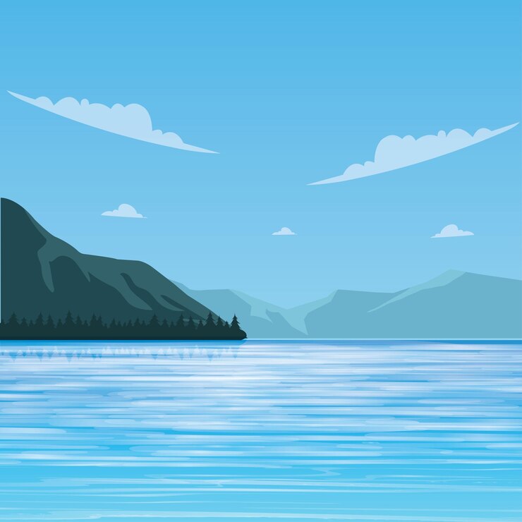 Vettore disegno vettoriale piatto vista lago