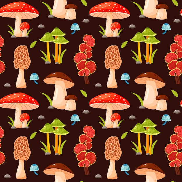 Disegno vettoriale senza cuciture con funghi colorati