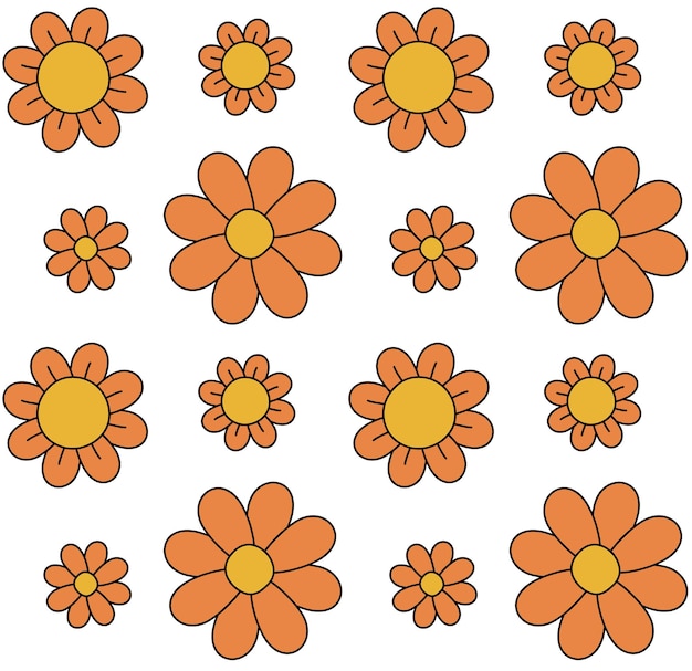 Disegno vettoriale senza cuciture di fiori retro groovy