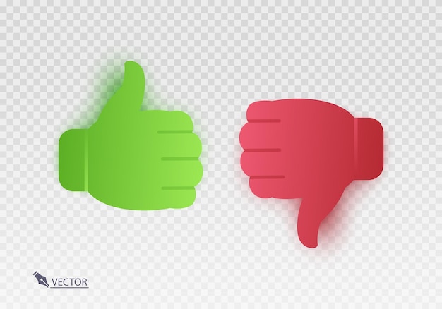 dislike e like pulsanti pollice in su pollice in alto come no e sì icon set
