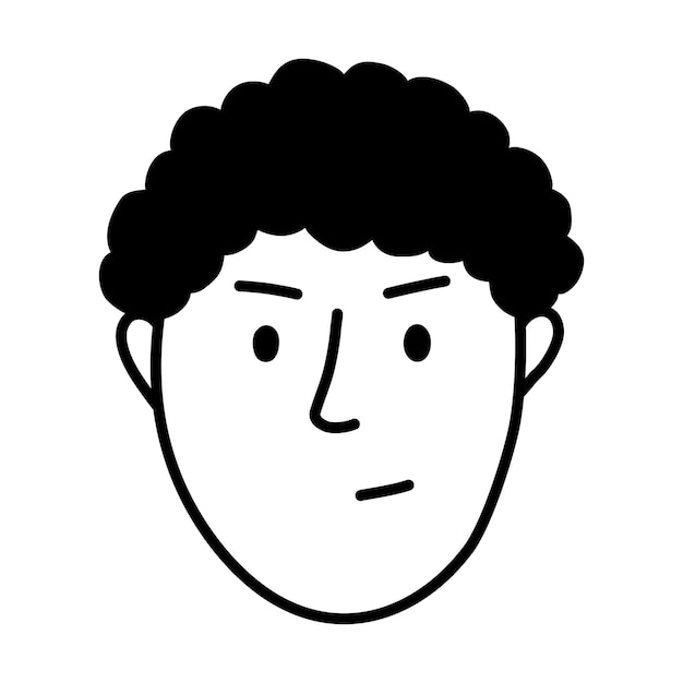 Dispiacere la giovane testa maschile con lo stile dei capelli ricci Divertente illustrazione vettoriale in stile doodle di linea